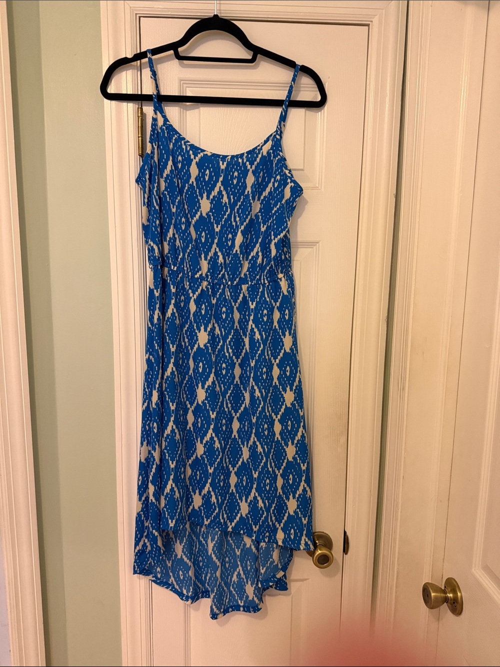 LOFT Blue & White Printed High-Low Spaghetti Strap Dress